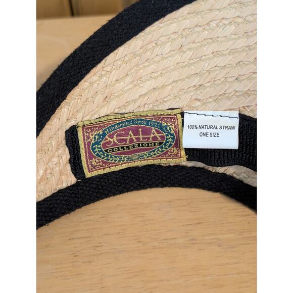 Scala Cream Woven Black Trim Visor Adjustable One Size Hat - Picture 5 of 5